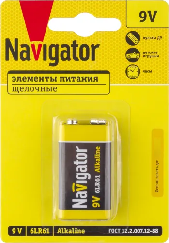 Батарейка крона Navigator NBT-NPE-6LR61-BP1 9В, 93997, 1шт
