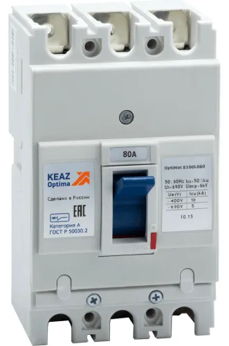 Автоматический выключатель КЭАЗ OptiMat E100L080-УХЛ3 3P 80A 10кА