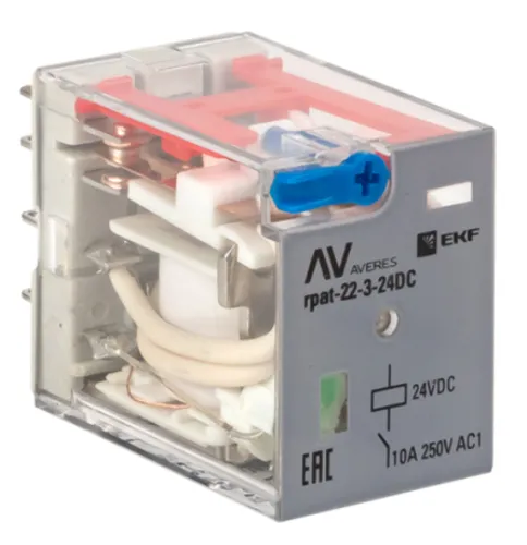 Реле EKF Averes RPАt 22/3 с кнопкой, 10А 24В DC, rpat-22-3-24DC