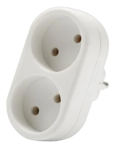 Разветвитель электрический сетевой DOMTOK / Домток плоский без заземления, 2 розетки, 250В 2200Вт, белый, 2651 / двойник