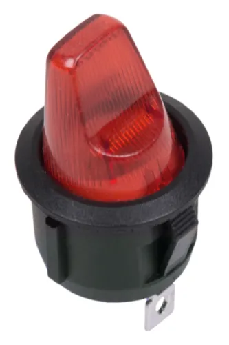 Выключатель клавишный REXANT / Рексант с LED подсветкой, круглой формы, в корпусе из пластика, красный, 16А 12В IP30, 2 позиции переключения / электрика