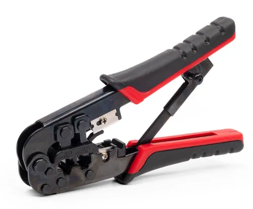 Пресс-клещи КВТ JT-02 Мастер для обжима разъемов RJ и снятия изоляции, встроенная матрица и храповый механизм, длина 187мм / кримпер
