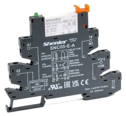 Реле промежуточное Shenler / Шенлер с колодкой, 97x80x6.3мм, 6А 250В AC/DC, RNC1CO024+SNC05-E-A / электрика