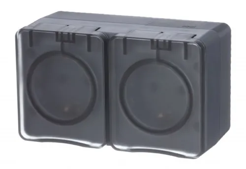 Розетка силовая штепсельная Systeme Electric / Систем Электрик AtlasDesign Profi двухместная ОУ, 16А 250В IP54 антрацит с заземлением и шторками, ATN544026 / электрооборудование