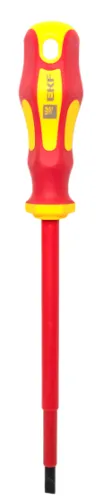 Отвертка диэлектрическая EKF / ЕКФ Master 6.5x150 шлицевая 1000В, со стальным стержнем и двухкомпонентной рукояткой, красная, общая длина 260мм, sl-6.5-150-mas-in / инструменты