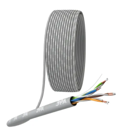 Кабель информационный ЭРА Simple 24AWG, витая пара, CCA PVC, серый, U/UTP, cat5e, 4 пары, 5.1мм, 305м / электрика