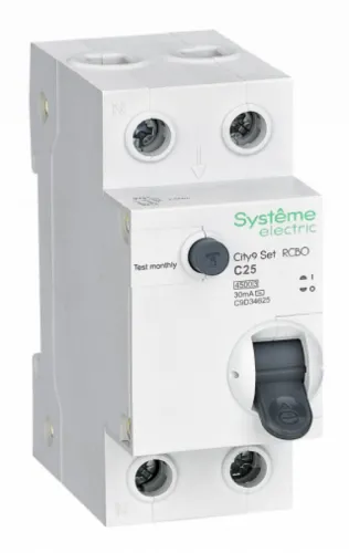Дифференциальный автомат Systeme Electric / Систем Электрик City9 Set, 1P+N 25А 30мА характеристика С тип AC, 4.5кА, C9D34625 / автоматический выключатель
