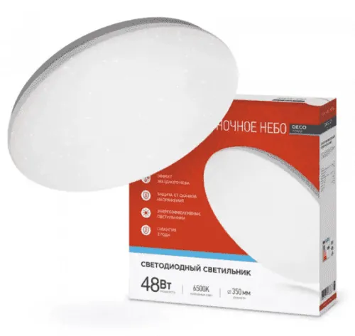 Светильник потолочный IN HOME / Ин Хоум DECO Ночное небо светодиодный, мощностью 48Вт, 4320Лм, холодный белый 6500К, размером 380х55мм / освещение