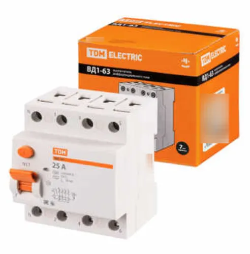 УЗО TDM Electric ВД1-63, 4P, 25A 30мА IP20, SQ0203-0032