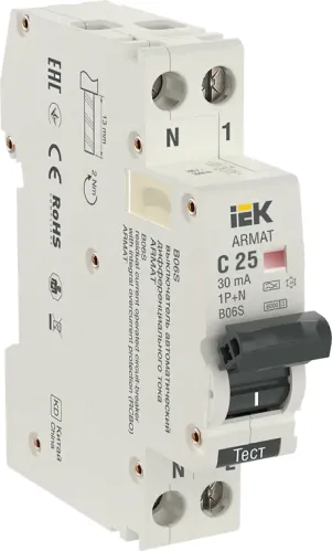 Дифференциальный автомат IEK B06S Armat 1P+NP C25 30мА