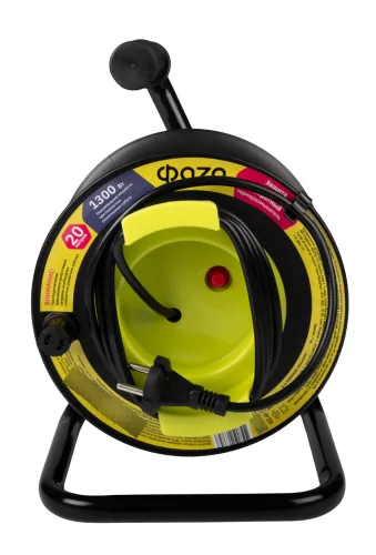 Удлинитель силовой на катушке Фаzа / Фаза CR-01-2000, провод ПВХ черный, 1 розетка, 230В, 6А IP20, 20м / электрика