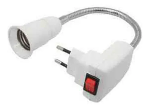 Переходник вилка патрон Ecola / Экола base гибкий, с выключателем, для ламп накаливания, белый, 300мм, Е27 / электрика