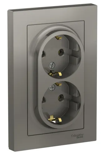 Розетка Systeme Electric AtlasDesign 16А 250В IP20 двухместная, сталь, ATN000924