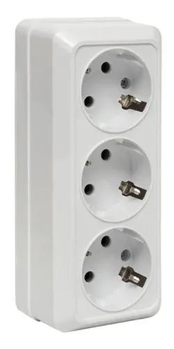 Розетка силовая штепсельная EKF / ЕКФ Рим, 16А 230В IP20, белая, трехместная с заземлением, ENR16-228-10 / электрооборудование