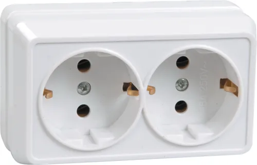 Розетка силовая штепсельная IEK / ИЭК Октава 16А, белая 2-местная с заземляющими контактами, открытая установка, РС22-3-ОБ ERO21-K01-16-DC / электрооборудование