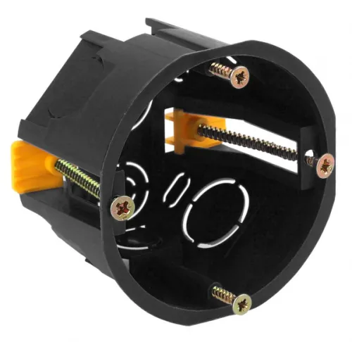 Подрозетник ЭРА KUP-68-45-black круглый с пластиковыми лапками и саморезами 68х45мм, Б0037432, IP20, черный для полых стен / установочная коробка