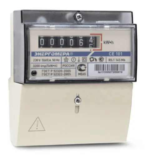 Счетчик электроэнергии Энергомера CE 101 R5.1 145 М6 однофазный однотарифный, 105х89.5х59мм, 230В, 5-60А, 220000ч / электросчетчик