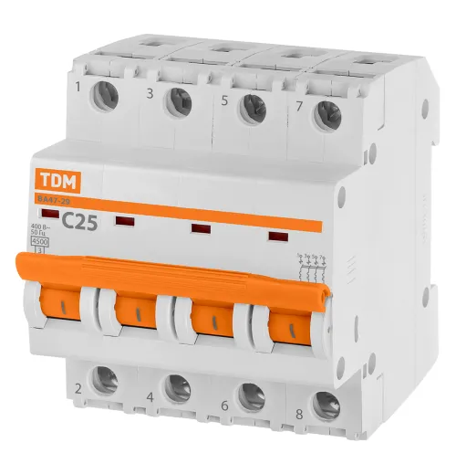 Автоматический выключатель TDM Electric ВА47-29 4P 25A C 4.5kA SQ0206-0127