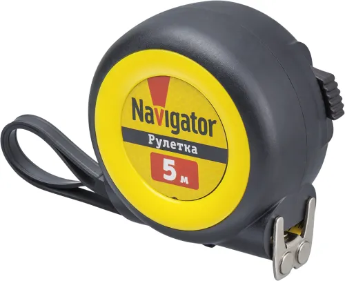 Рулетка измерительная Navigator / Навигатор NMT-Ru01-A-5-19 корпус из пластика, с двойным зацепом и автостопом, лента 5м ширина 19мм / строительные инструменты
