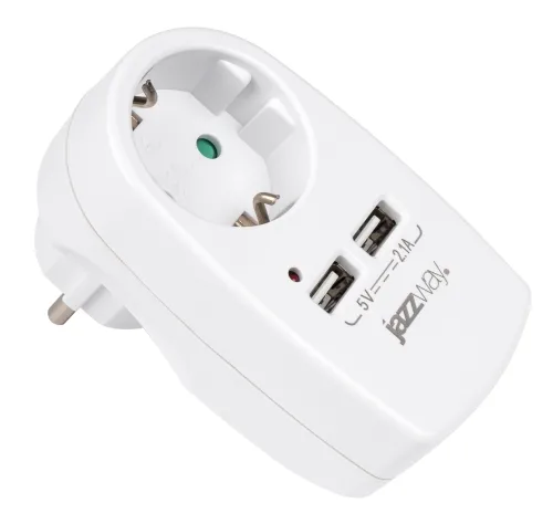 Разветвитель Jazzway AD-1GU, 1 розетка, 2 USB, 16А, 3680Вт