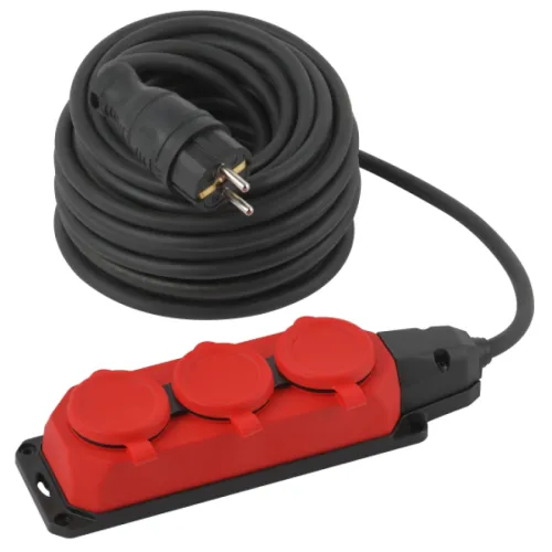 Удлинитель шнур силовой ЭРА UK-3e-3x1.5-20m-IP44(KG) с заземлением, провод КГ 3х1.5мм2 черный из каучука, 3 штепсельных гнезда 20м, Б0057581 / электрика