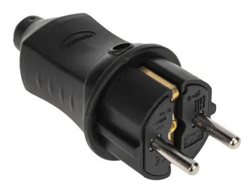 Вилка электрическая PROconnect / Проконнект прямая влагозащищенная из каучука 2P+PE, черная, степень защиты IP44 16А 230В / электрика