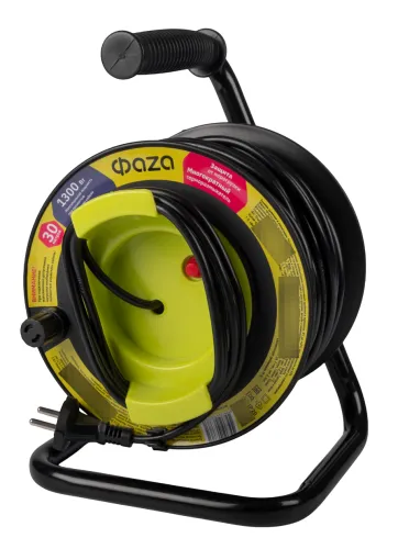 Удлинитель силовой на катушке Фаzа / Фаза CR-01-3000, провод ПВХ черный, 1 розетка, 230В, 6А IP20, 30м / электрика