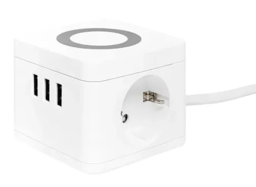 Удлинитель бытовой EKF / ЕКФ Куб с зазeмлением, 2 гнезда, 3USB 2.4А с зарядным устройством, IP20, 1.3 метра белый, UBA-CUB-3-WC