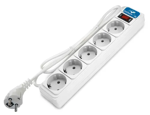 Сетевой фильтр DOMTOK заземление, выключатель, 10А, 1.8м, 2200Вт, 5 гнезд