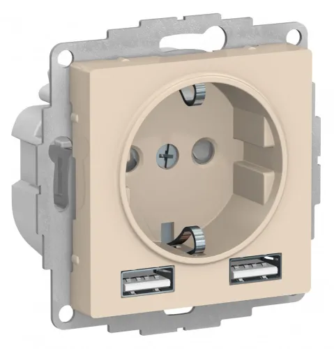 Розетка Systeme Electric AtlasDesign с 2xUSB, бежевый, ATN000230