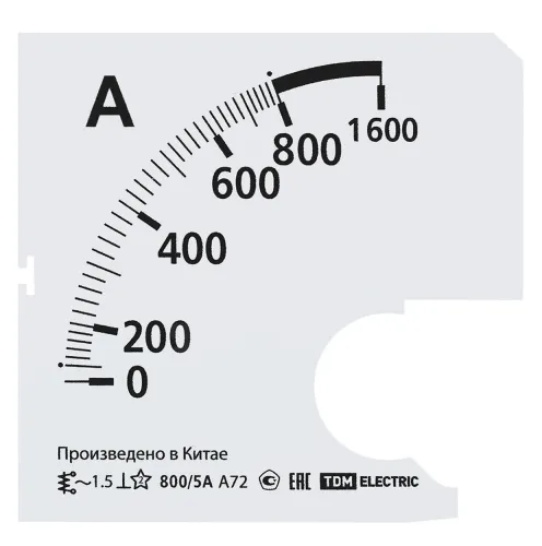 Шкала сменная для амперметра TDM Electric Ш72 800/5А-1.5