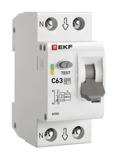 Устройство защиты от дугового пробоя EKF / ЕКФ PROxima c автоматическим выключателем, двухполюсное, в пластиковом корпусе, серый, 63А, 6кА 230В, IP20 / электрика