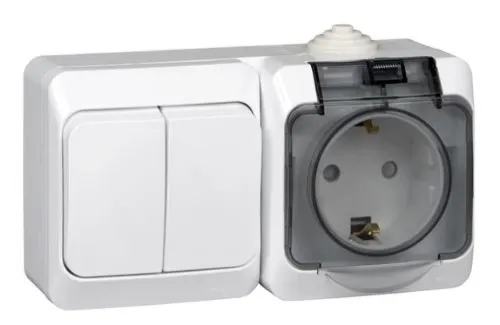 Блок Systeme Electric Этюд розетка и выключатель, белый, 250В, 10/16А IP44