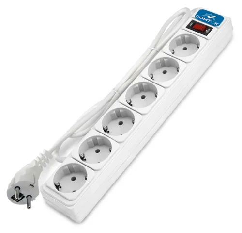 Сетевой фильтр DOMTOK, заземление, 10А, 3 метра, 2200Вт, 6 гнезд