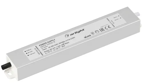 Драйвер Arlight / Арлайт ARPV-24030-B для светодиодных изделий, влагозащищенный в металлическом корпусе, серый, 182x29x20мм, 1.3А, 30Вт, 24В, IP67 / блок питания