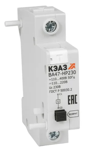 Расцепитель КЭАЗ ВА47-НР230 независимый, DIN-рейка, 85.4×72.6×26мм