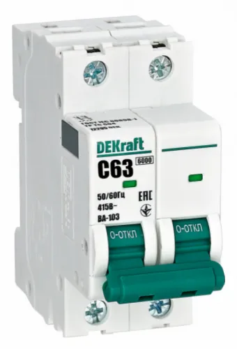 Автоматический выключатель DEKraft / ДеКрафт ВА-103, 2P 63А характеристика C, 6кА, 12295DEK / электроавтомат