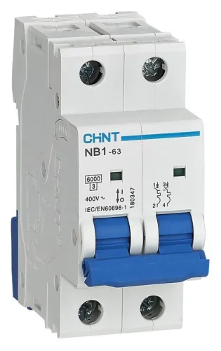 Автоматический выключатель CHINT / Чинт NB1-63, 2P 2А характеристика D, 6кА / электроавтомат
