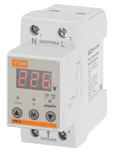 Реле напряжения TDM Electric РН 2 однофазное LED-дисплей 63А