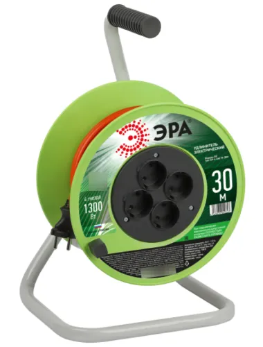 Удлинитель силовой на катушке ЭРА RP-4-2x0.75-30m пластик без заземления, провод ПВС 2х0.75мм2 оранжевый, 4 розетки, 30м, Б0059780 / электрика