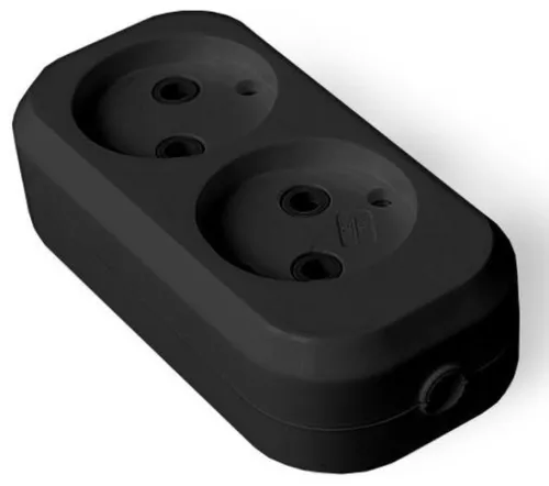 Блок розеток UNIVersal / Юниверсал 2 гнезда без заземляющих контактов АБС пластик, черный 1301 / колодка электрическая для удлинителя
