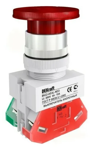 Кнопка управления DEKraft AE 22 грибок, красная, 25038DEK