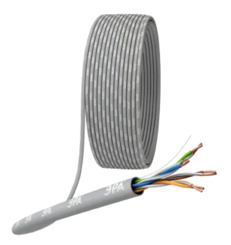 Кабель информационный ЭРА 24AWG, витая пара, медь PVC, серый, U/UTP, cat5e, 4 пары, 5.1мм, 305м / электрика