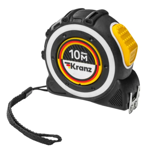 Рулетка измерительная Kranz / Кранз Selbstfixierung корпус из пластика, магнитный двухсторонний зацеп, двухсторонняя шкала, лента 10м ширина 25мм / строительные инструменты
