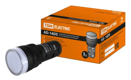 Лампа индикаторная TDM Electric AD-16DS, белая, 110В, IP40