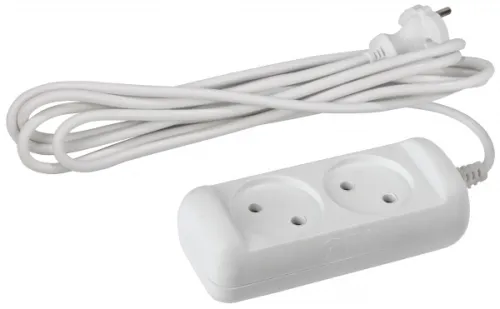 Удлинитель ЭРА U-2-1.5m, 2 розетки, 1.5м, 10А, белый Б0028359