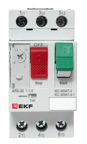 Пускатель ручной кнопочный EKF / ЕКФ PROxima АПД-32 с термомагнитным расцепителем, в пластиковом корпусе, серый, 3 полюса, 600В, 1.6А, IP20