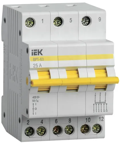 Выключатель нагрузки IEK / ИЭК ВРТ-63 трехпозиционный, 3P 25A, MPR10-3-025 / разъединитель