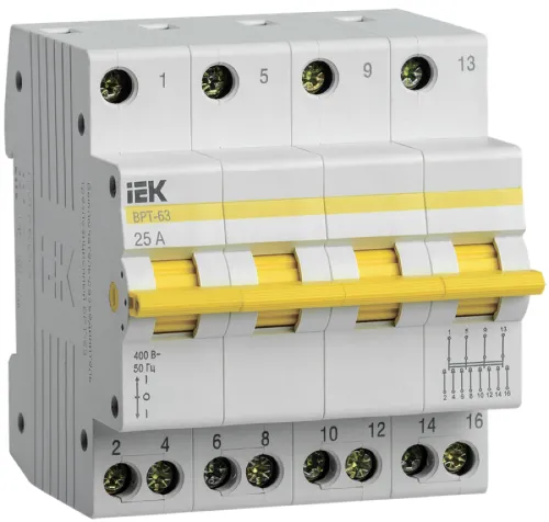 Выключатель нагрузки IEK / ИЭК ВРТ-63 трехпозиционный, 4P 25A, MPR10-4-025 / разъединитель