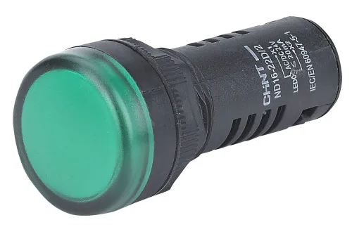 Лампа сигнальная индикаторная CHINT / Чинт ND16-22D/2C светодиодная, встроенный резистор, зеленое свечение, диаметр отверстия 22мм, IP65 / индикатор